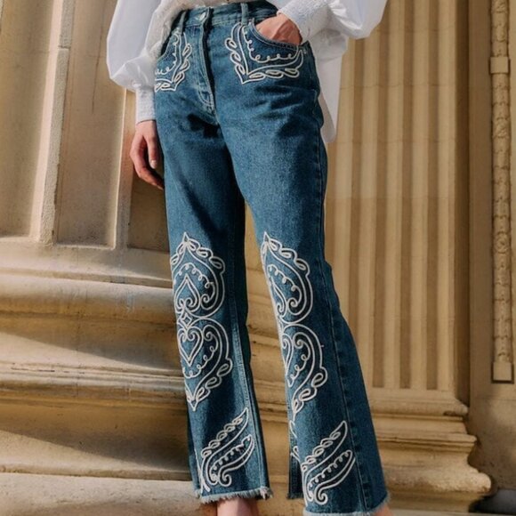 FARM Rio Denim Cornely Embroidered Cropped Pants Size 33 XL NWT - Picture 2 of 4